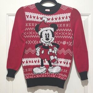NWT Disney Mickey Mouse Kids Red Christmas Holiday Sweater Fair Isle New Medium